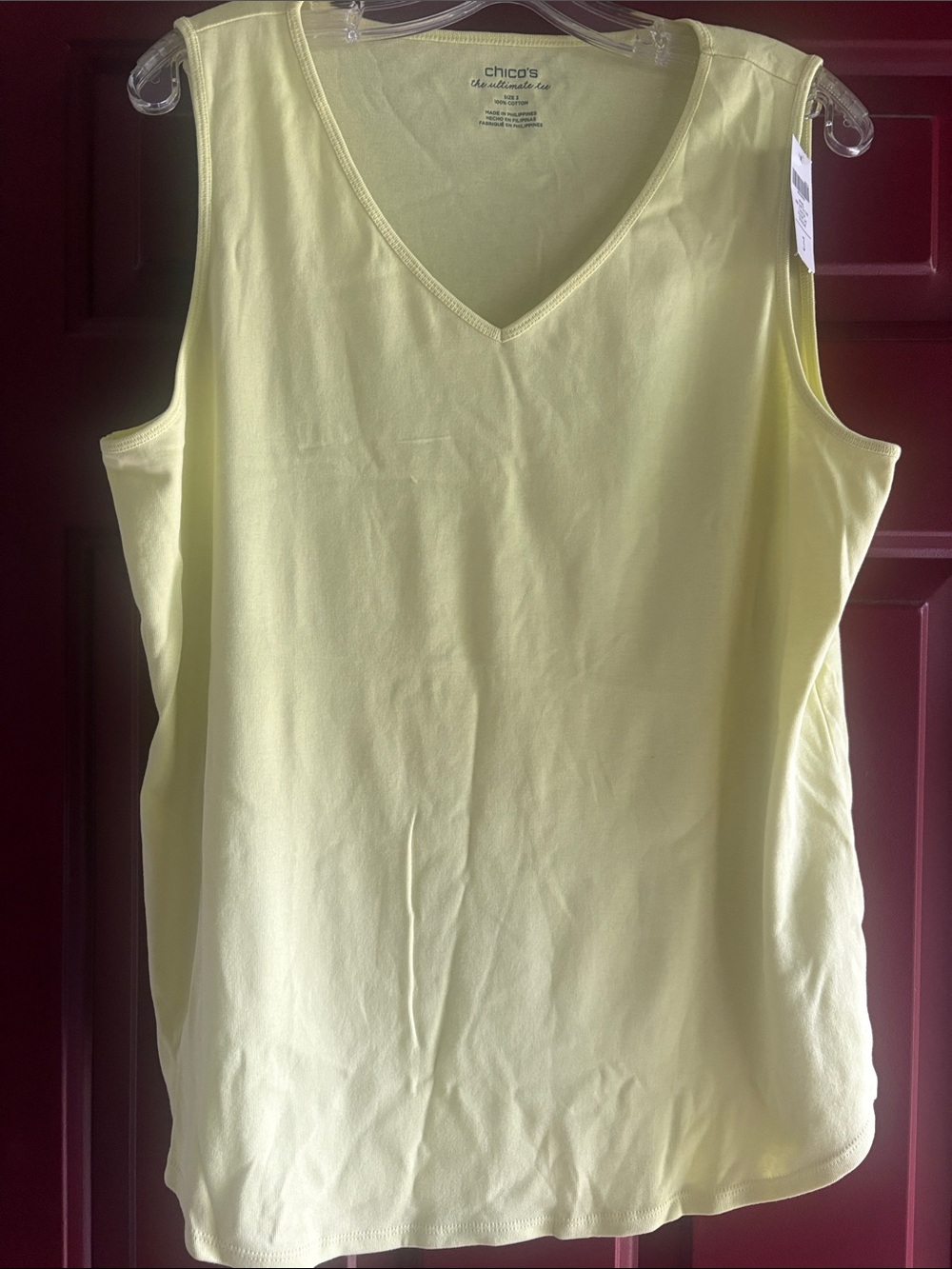 Chico's Sleeveless Ultimate Tee V-Neck Tank Top in Pale Soft Lime Sz 3 (XL)